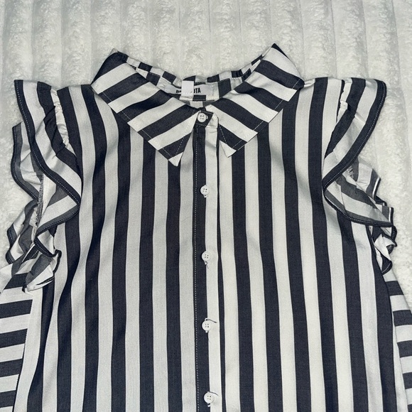 Evereve BB Dakota Seas The Day Navy & White Striped Button Down Tank Top Size L - Picture 5 of 11